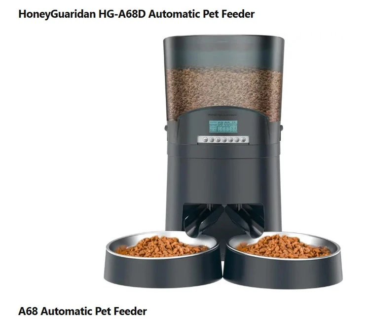 غذادهنده اتوماتیک دو ظرفه HoneyGuaridan A68D با ظرفیت 7 لیتر، قابلیت زمان‌بندی غذا، ضبط صدا و کنترل هوشمند. دارای تخفیف به دلیل خط و خش جزئی.