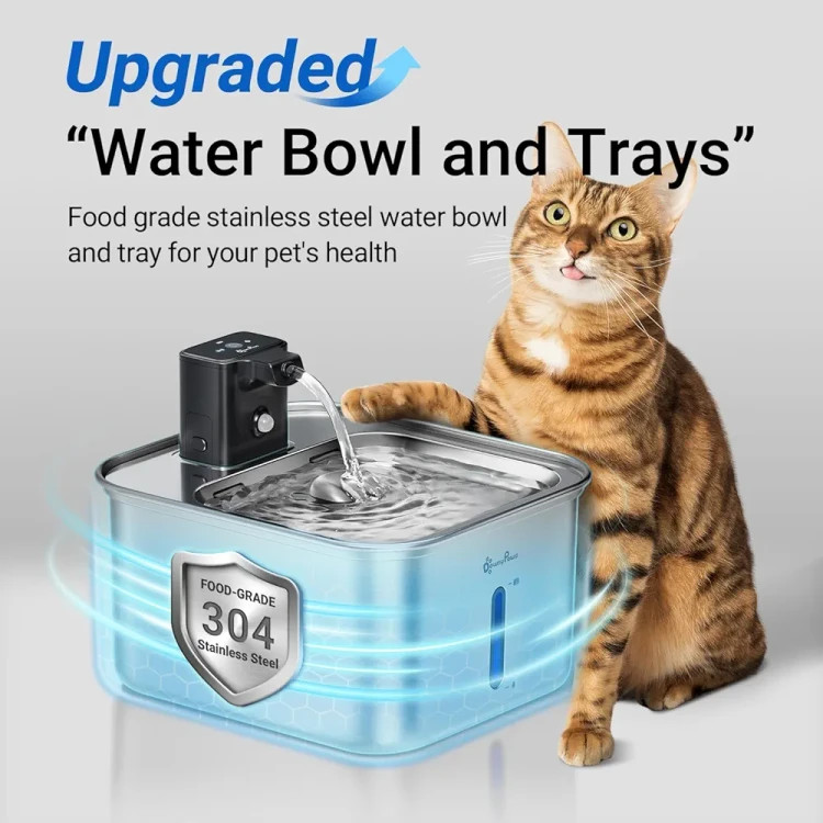 آبخوری اتوماتیک تمام استیل DownyPaws | آبخوری بیسیم ۳ لیتری شارژی با سنسور حرکتی برای سگ و گربه