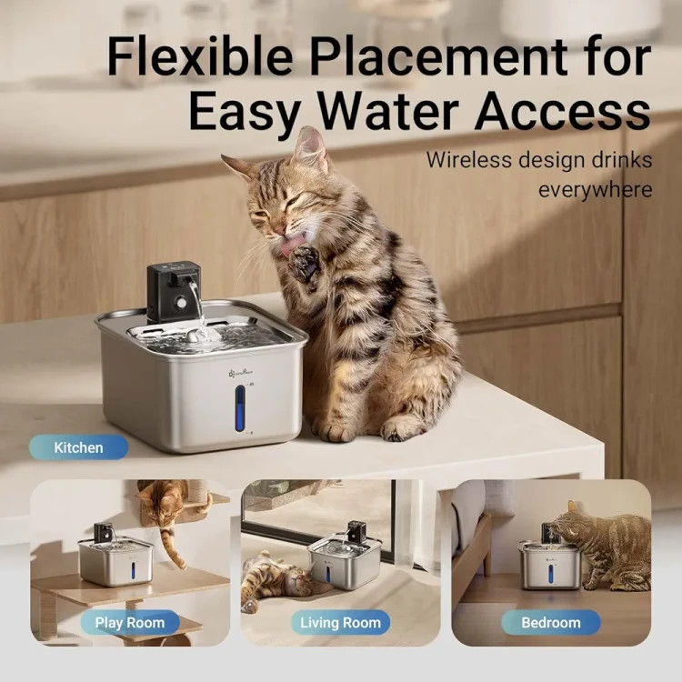 آبخوری اتوماتیک تمام استیل DownyPaws | آبخوری بیسیم ۳ لیتری شارژی با سنسور حرکتی برای سگ و گربه