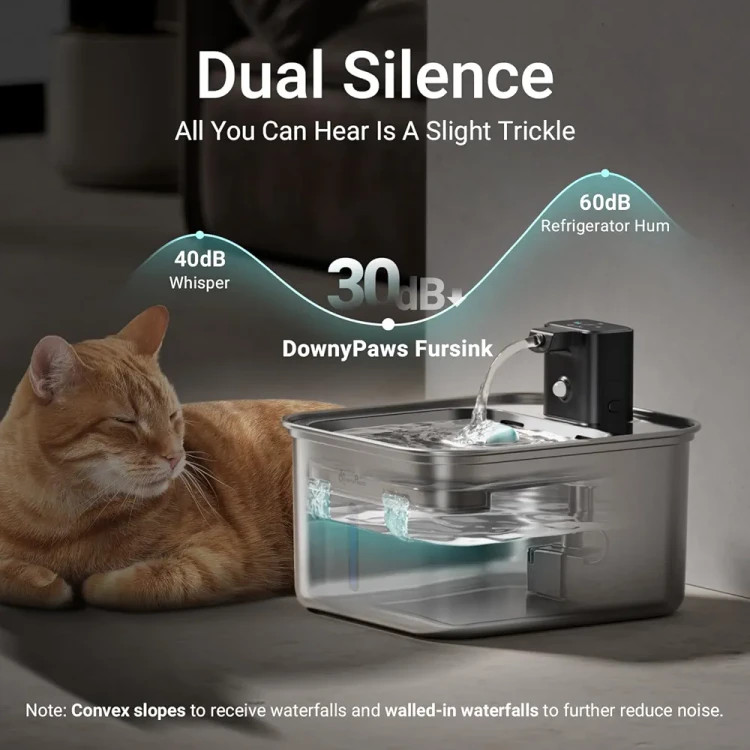 آبخوری اتوماتیک تمام استیل DownyPaws | آبخوری بیسیم ۳ لیتری شارژی با سنسور حرکتی برای سگ و گربه