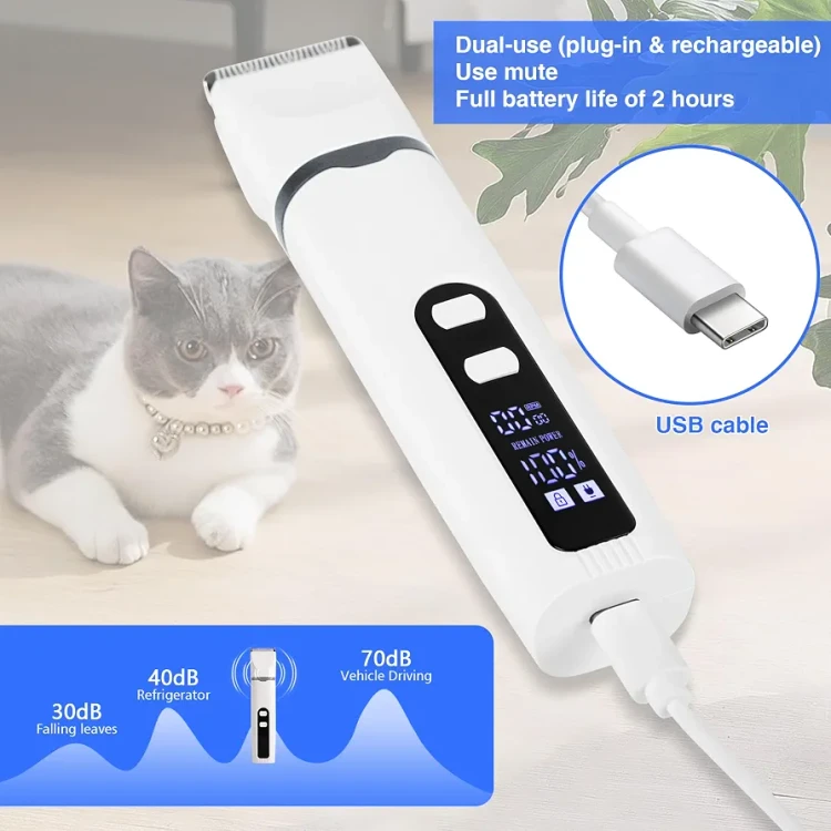 ماشین اصلاح حرفهای سگ و گربه با نمایشگر LCD، شارژ USB، سرعت ۷۰۰۰ دور و ۶ شانه